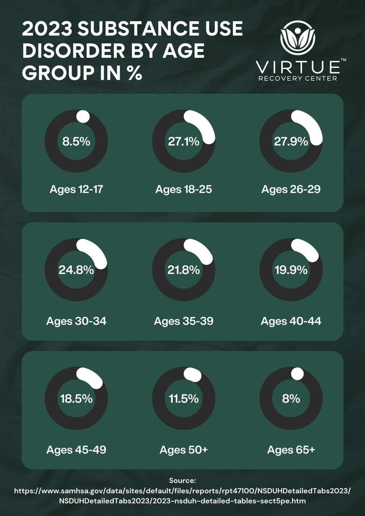 2023 Substance Use Disorder By Age Group in Percentages