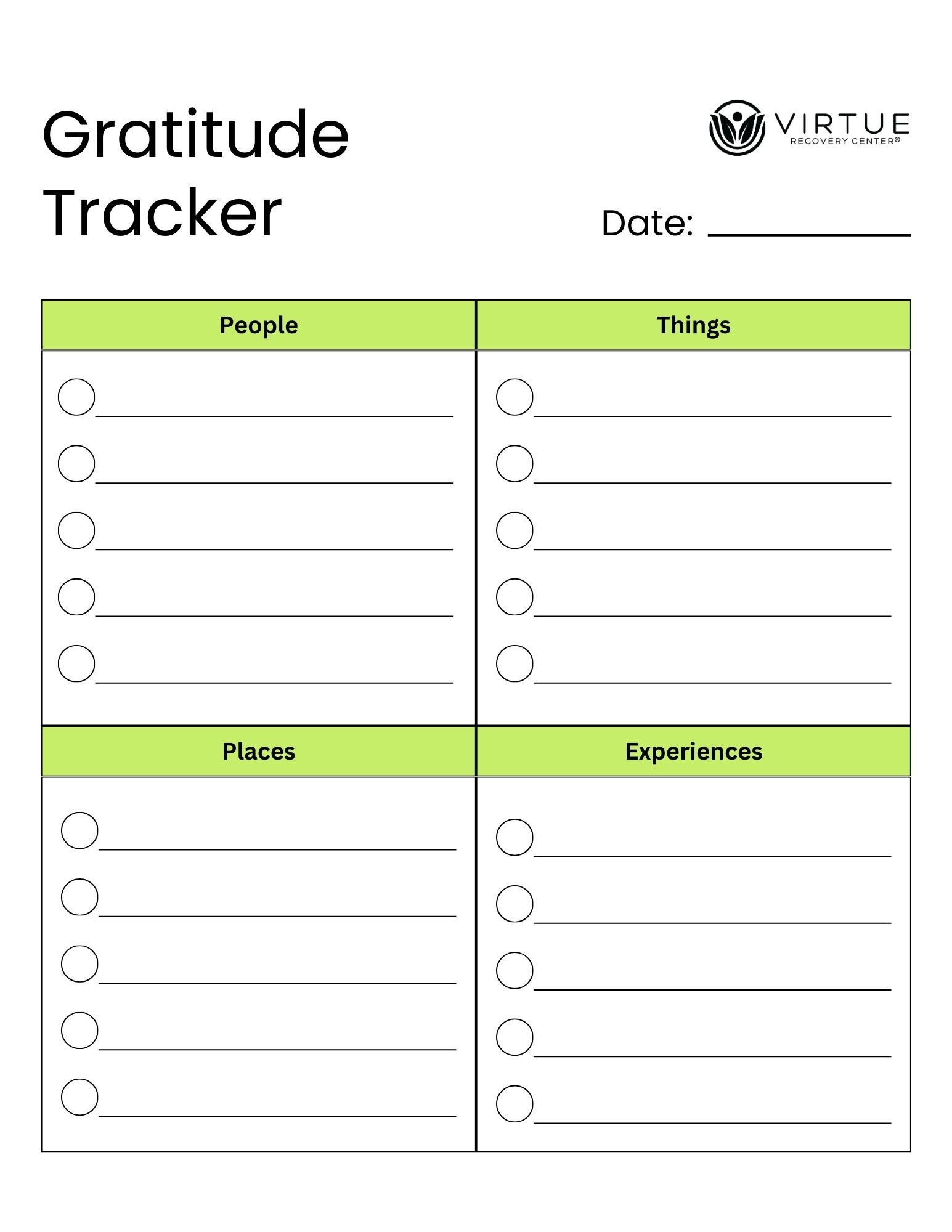 Gratitude Tracker Worksheet